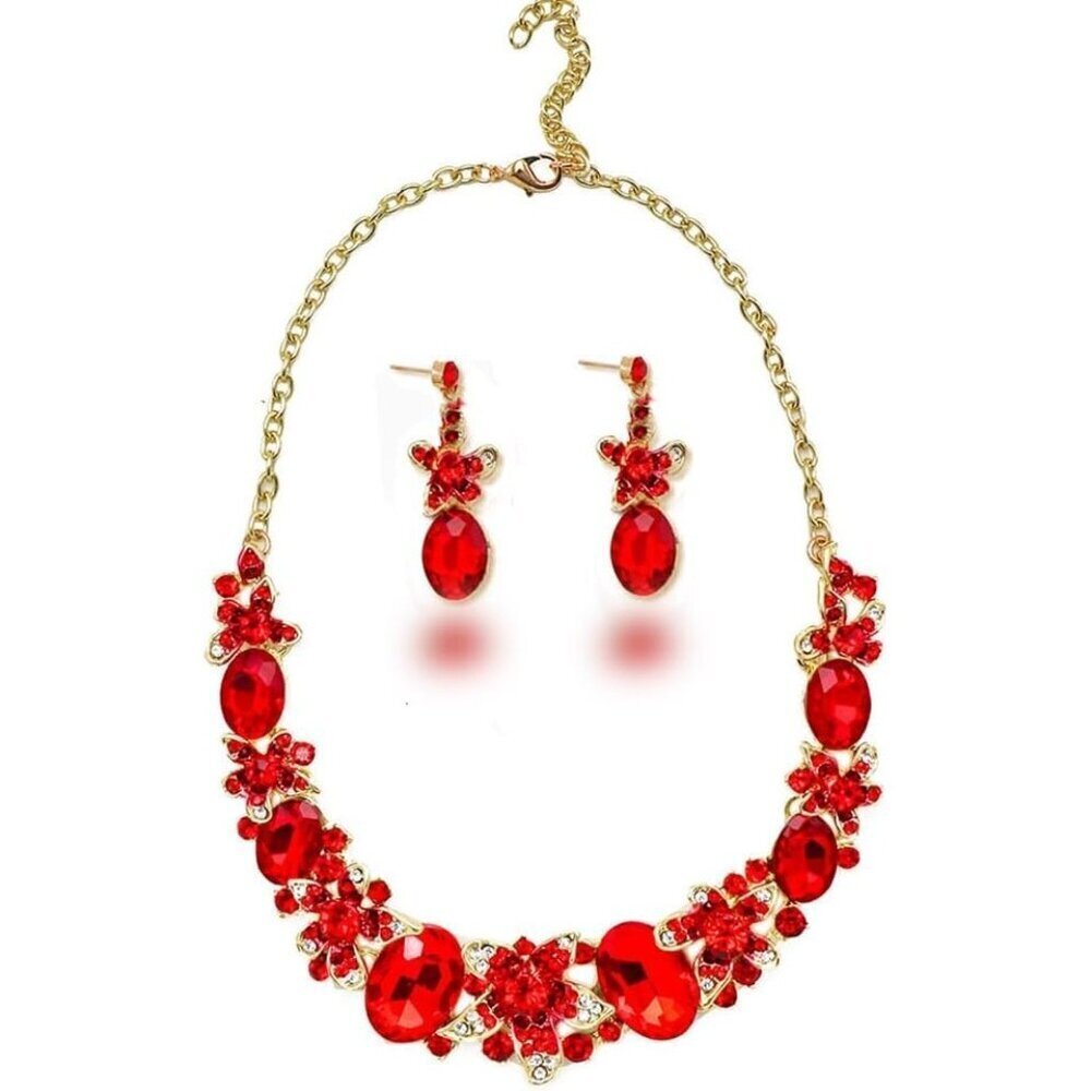 Zthread Crystal Beaded Rib Necklace & Earring Set, Vintage Floral Chunky Jewelry